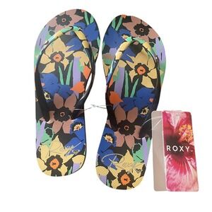 Roxy Floral Flip Flops Size 6 NWT Portofino III Summer Beach Sandals